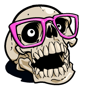 stylized skull with black rim glasses